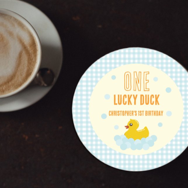 Duck 1st Birthday Round Paper Coaster (Creator Uploaded)