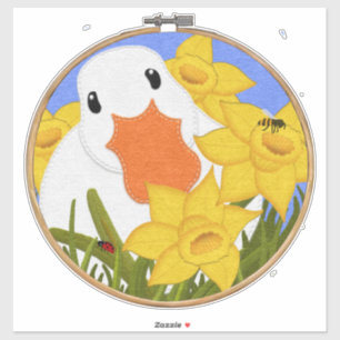 Duck and Daffodils   Embroidery Hoop Felt Look Cut