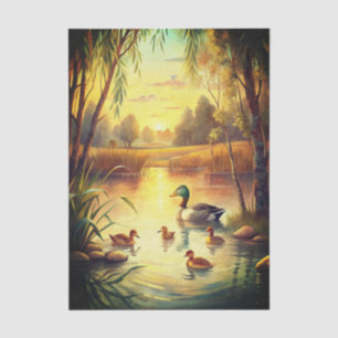 Duck and Ducklings in a Pond at Sunrise Tissue Paper
