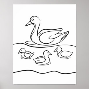 "Duck and Ducklings Line Art Poster   Irish River