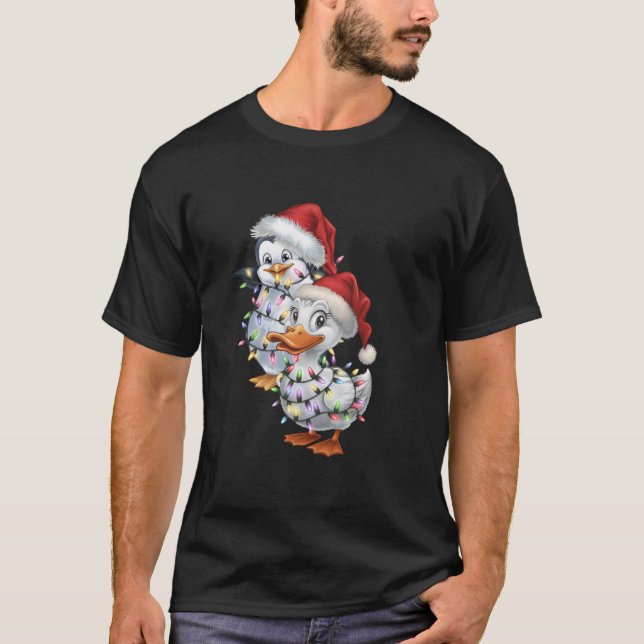 Duck and Penguin besties dressed in Christmas ligh T-Shirt (Front)