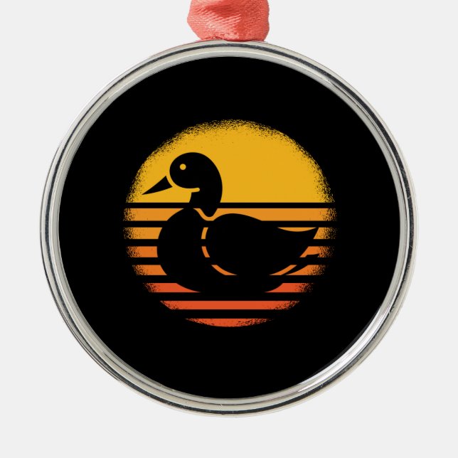 Duck Animal Retro Metal Ornament (Front)