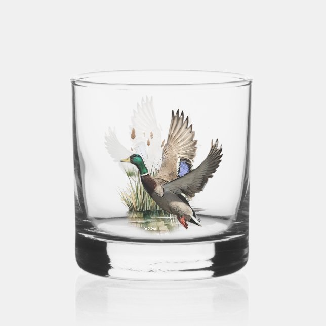 Duck  ,Art Whiskey Glass (Front)