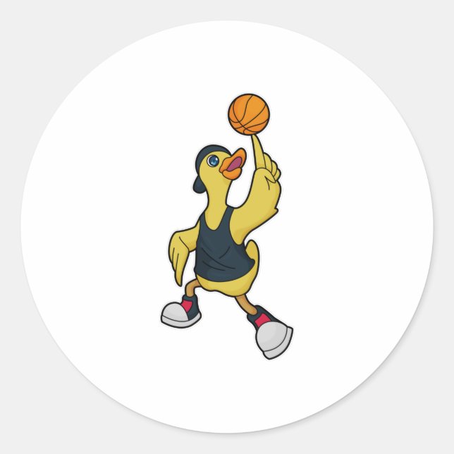 Duck as Baskeball player with Basketball Classic Round Sticker (Front)