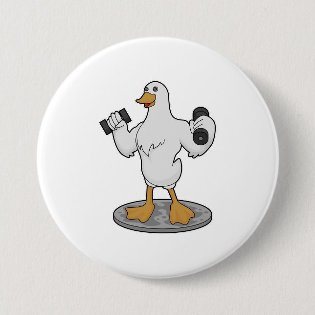 Duck as Bodybuilder with Dumbbells 7.5 Cm Round Badge (Front)