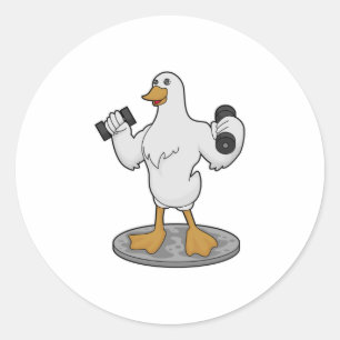 Duck as Bodybuilder with Dumbbells Classic Round Sticker