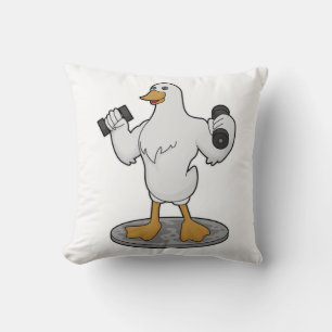 Duck as Bodybuilder with Dumbbells Cushion