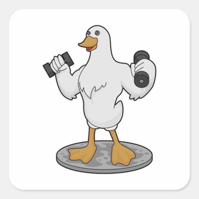 Duck as Bodybuilder with Dumbbells Square Sticker (Front)