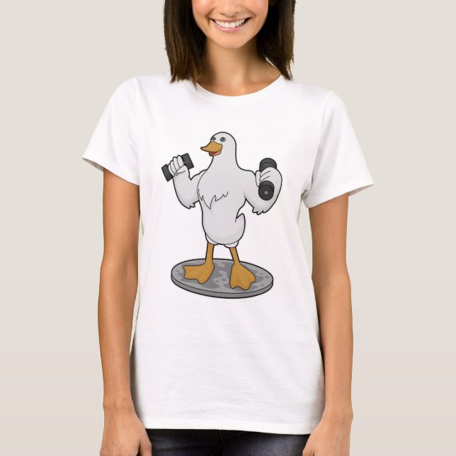 Duck as Bodybuilder with Dumbbells T-Shirt (Front)