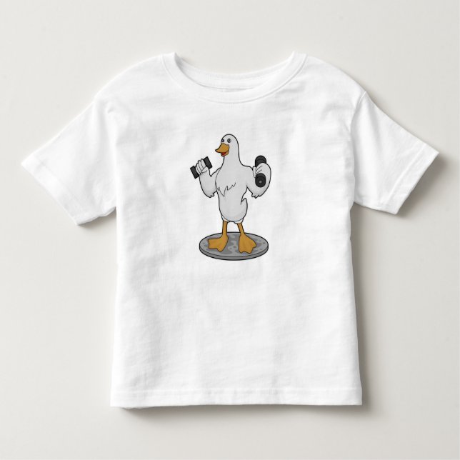 Duck as Bodybuilder with Dumbbells Toddler T-Shirt (Front)