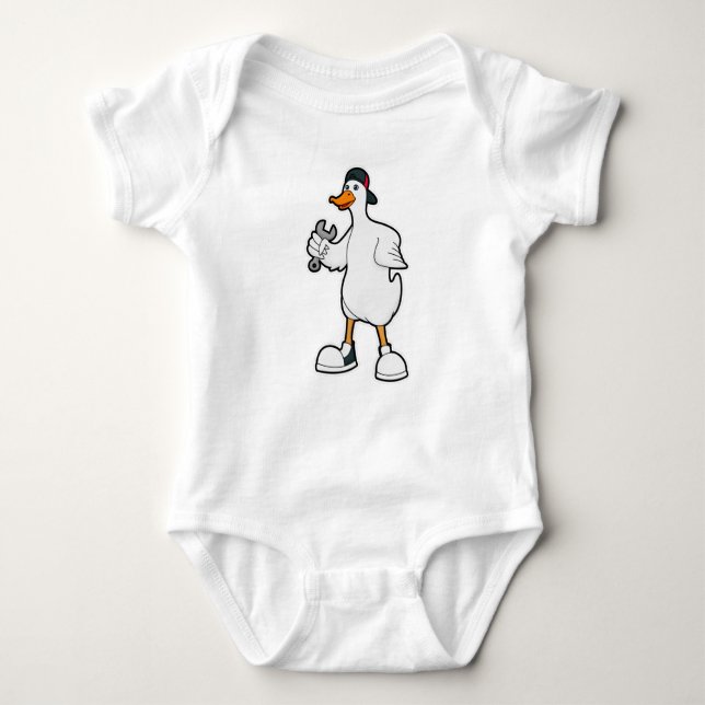 Duck as Craftsman with Tool & Cap Baby Bodysuit (Front)