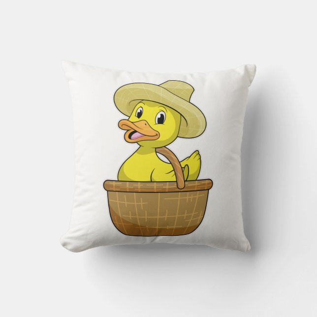 Duck as Farmer with Basket Cushion (Front)