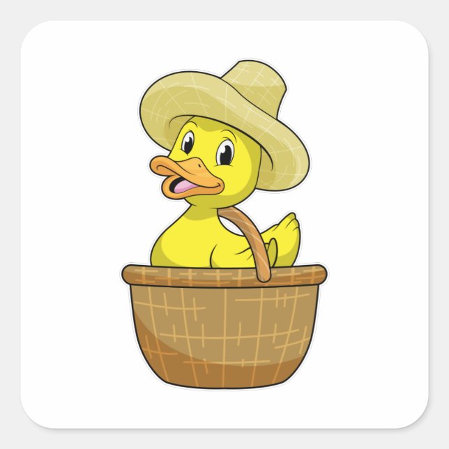 Duck as Farmer with Basket Square Sticker (Front)