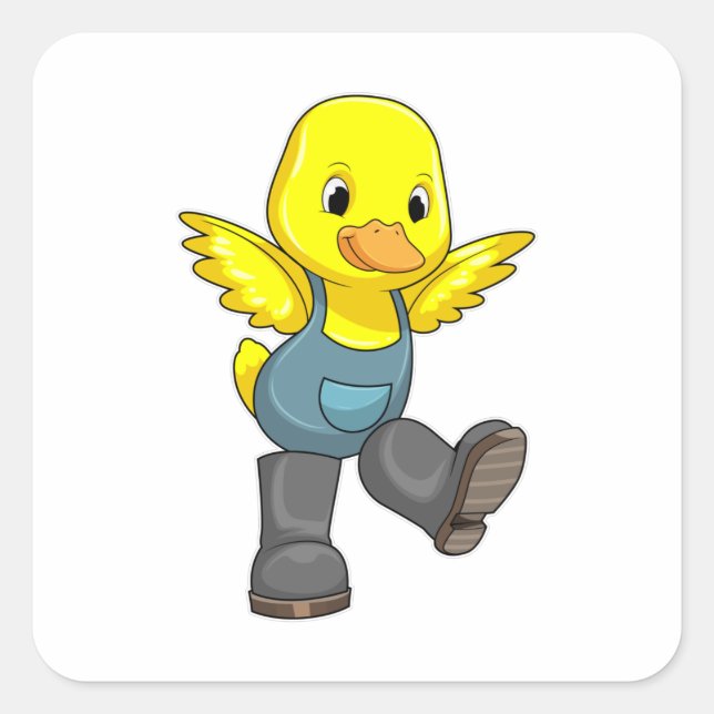 Duck as Farmer with Boots Square Sticker (Front)
