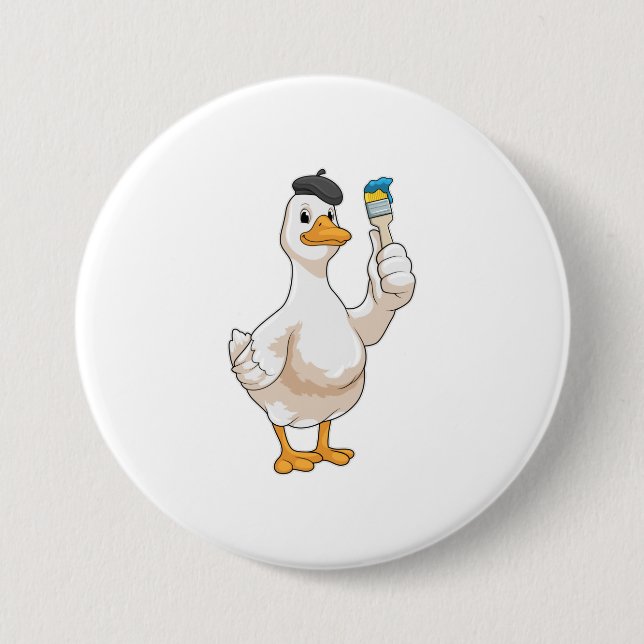 Duck as Painter with Paint brush 7.5 Cm Round Badge (Front)