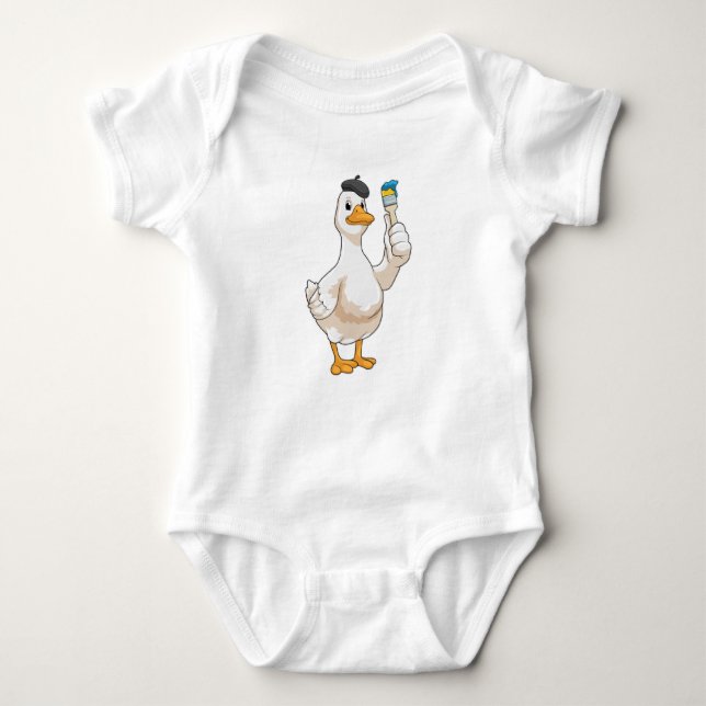 Duck as Painter with Paint brush Baby Bodysuit (Front)