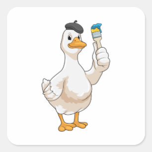 Duck as Painter with Paint brush Square Sticker
