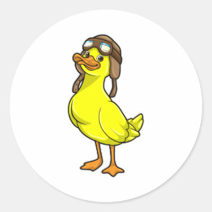 Duck as Pilot with Cap & Goggles Classic Round Sticker