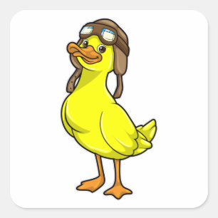 Duck as Pilot with Cap & Goggles Square Sticker