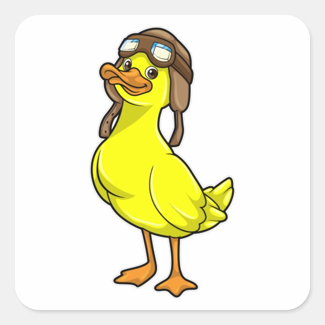 Duck as Pilot with Cap & Goggles Square Sticker (Front)