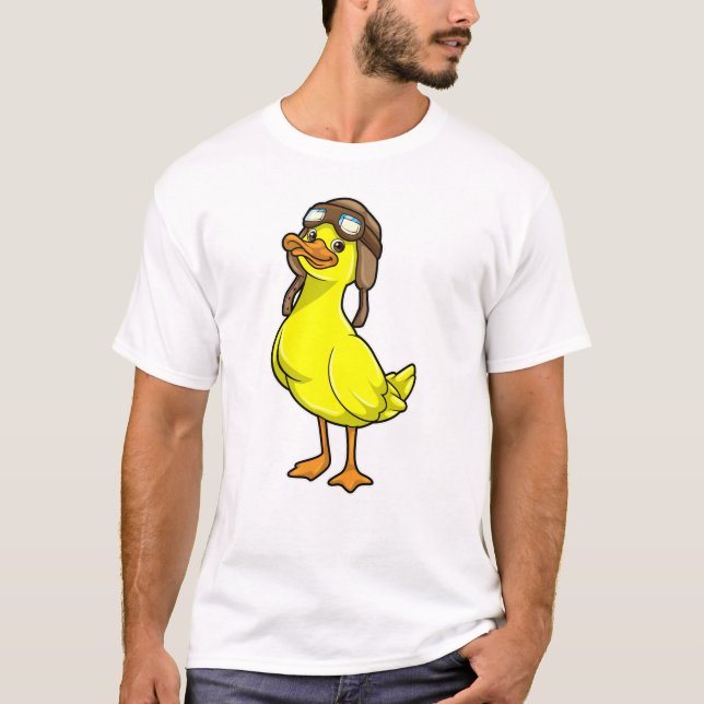 Duck as Pilot with Cap & Goggles T-Shirt (Front)