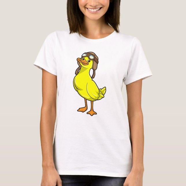 Duck as Pilot with Cap & Goggles T-Shirt (Front)