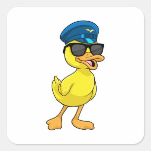 Duck as Pilot with Pilot hat Square Sticker