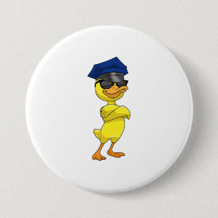 Duck as Police officer with Police cap 7.5 Cm Round Badge
