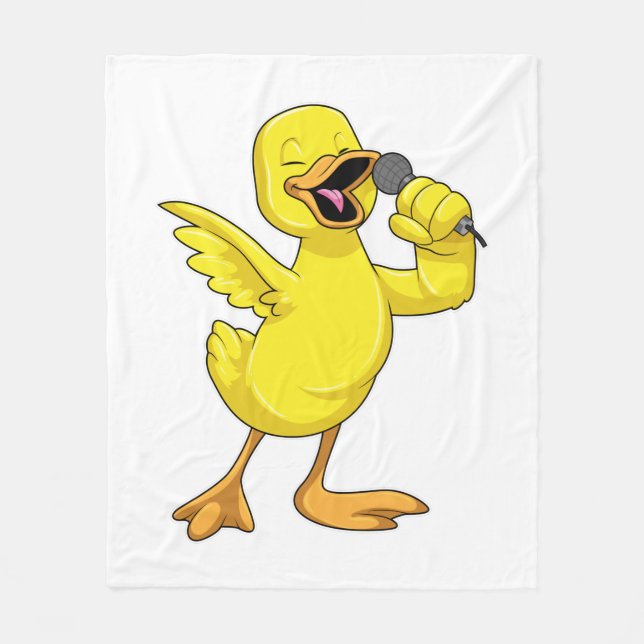 Duck as Singer with Microphone Fleece Blanket (Front)