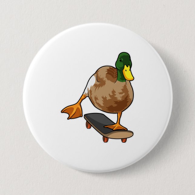 Duck as Skater with Skateboard 7.5 Cm Round Badge (Front)