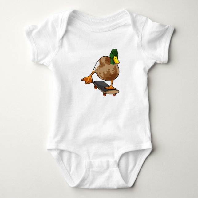 Duck as Skater with Skateboard Baby Bodysuit (Front)