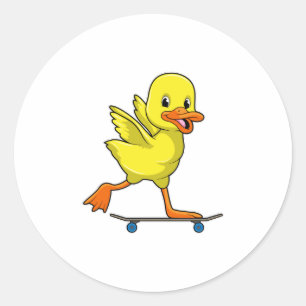 Duck as Skater with Skateboard Classic Round Sticker