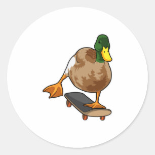 Duck as Skater with Skateboard Classic Round Sticker