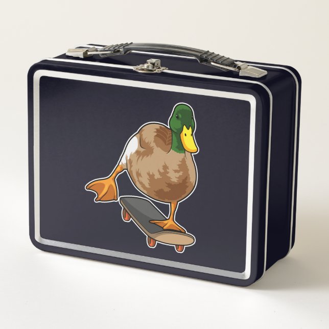 Duck as Skater with Skateboard Metal Lunch Box (Front)