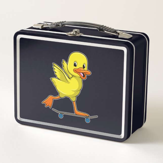 Duck as Skater with Skateboard Metal Lunch Box (Front)