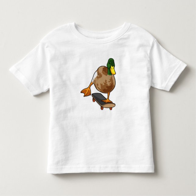 Duck as Skater with Skateboard Toddler T-Shirt (Front)