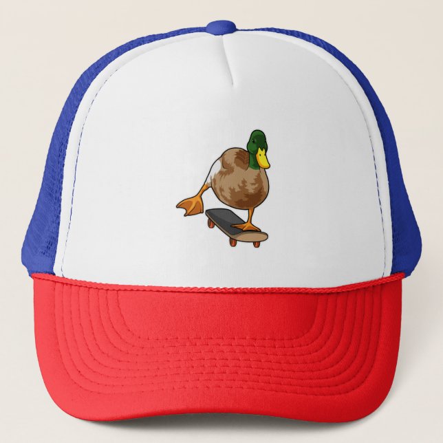 Duck as Skater with Skateboard Trucker Hat (Front)