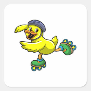 Duck as Skater with Skates & Helmet Square Sticker