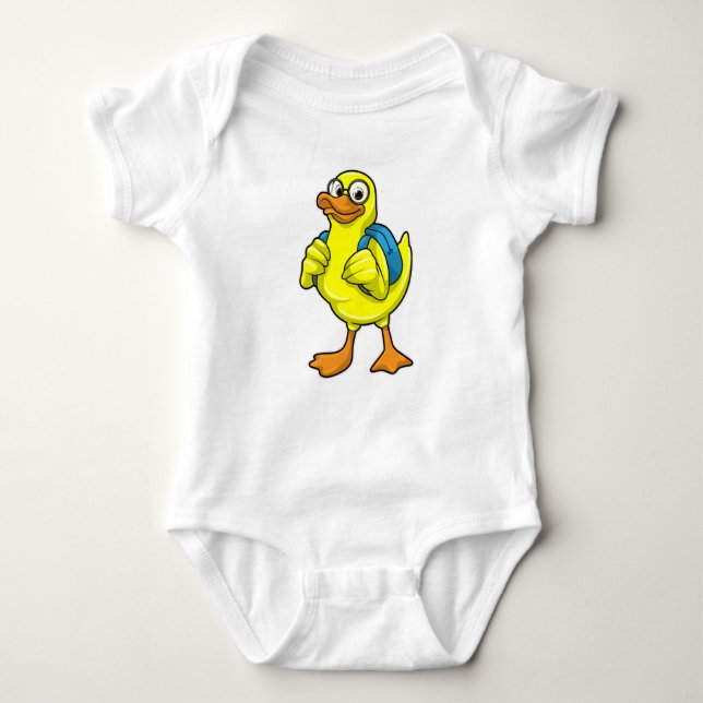 Duck as Student with Backpack Baby Bodysuit (Front)