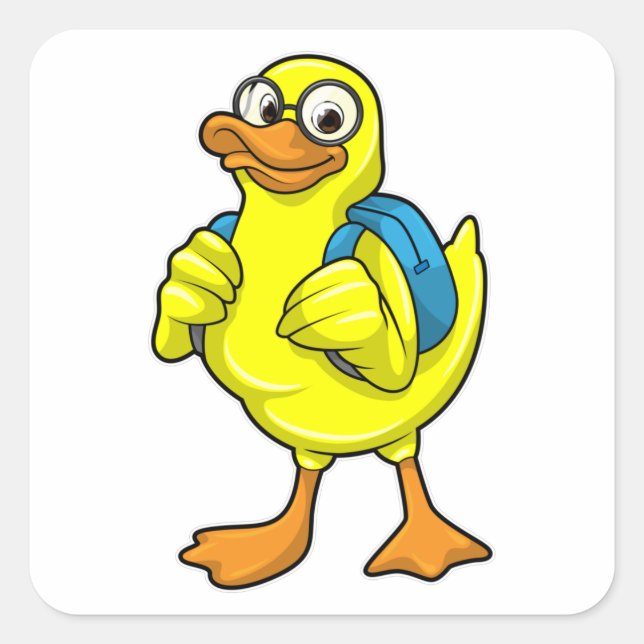 Duck as Student with Backpack Square Sticker (Front)