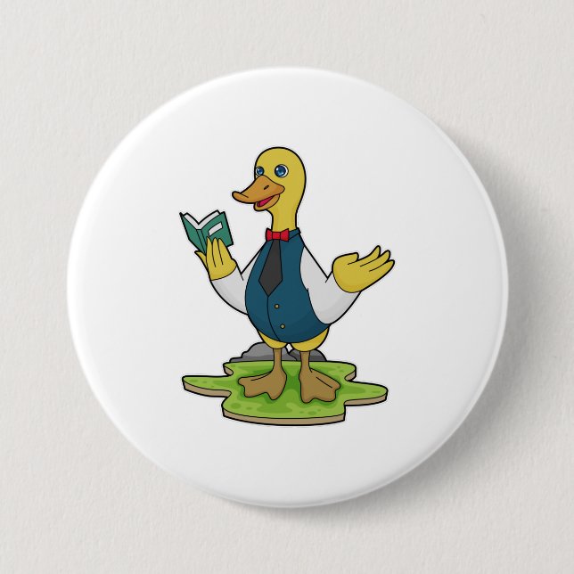 Duck as Teacher with Book 7.5 Cm Round Badge (Front)