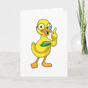 Duck as Teacher with Book & Glasses Card