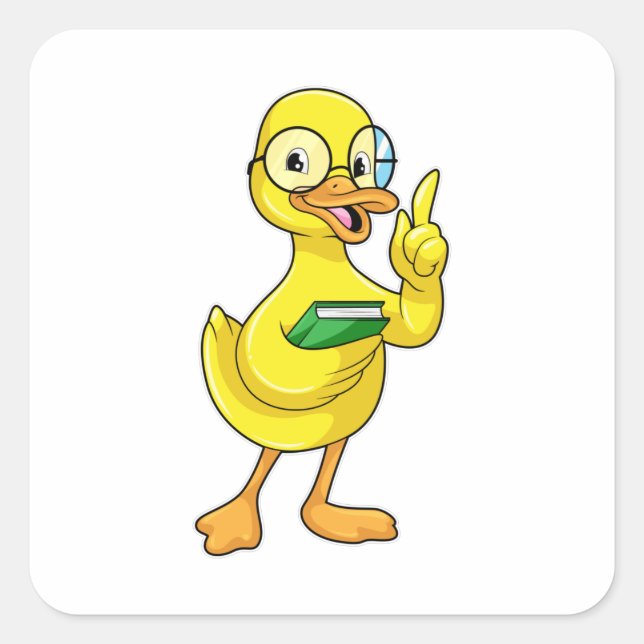 Duck as Teacher with Book & Glasses Square Sticker (Front)