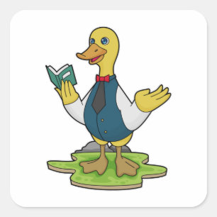 Duck as Teacher with Book Square Sticker