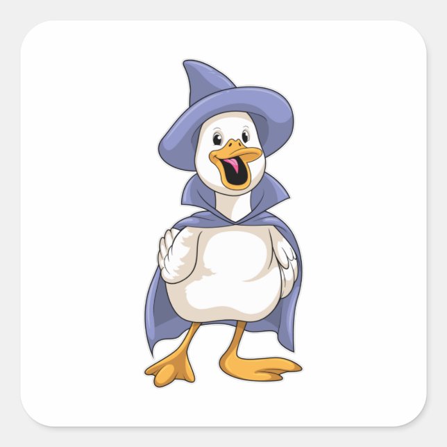 Duck as Witch with Hat Square Sticker (Front)