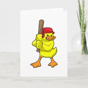Duck at Baseball with Baseball bat & Cap Card