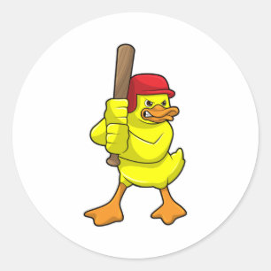 Duck at Baseball with Baseball bat & Cap Classic Round Sticker