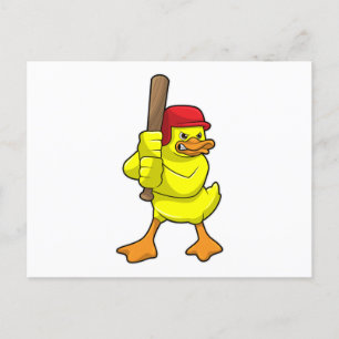 Duck at Baseball with Baseball bat & Cap Postcard