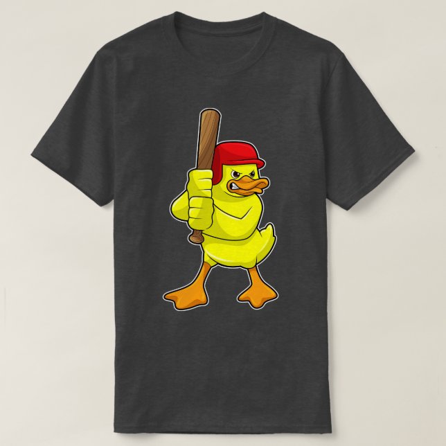 Duck at Baseball with Baseball bat Cap T-Shirt (Design Front)