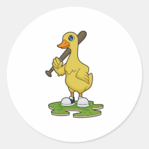 Duck at Baseball with Baseball bat Classic Round Sticker